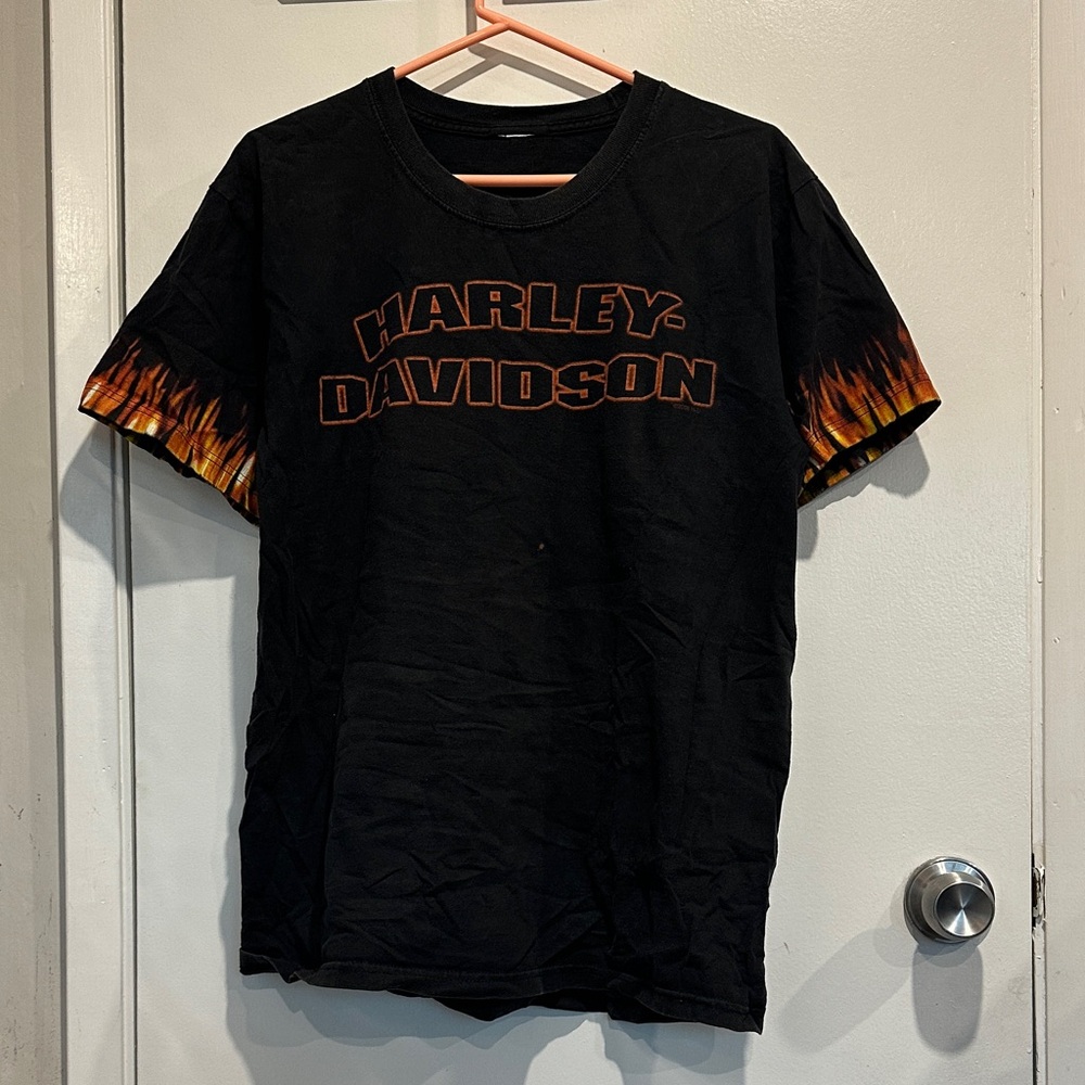 Harley-Davidson Black Tee with Flame Sleeves - Men’s Medium